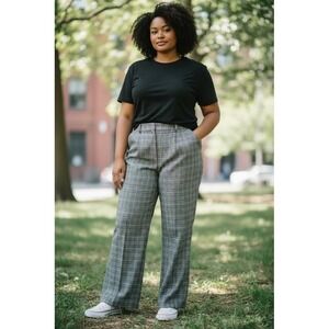 Talbots Dress pant Women 16P Gray Black Plaid Straight Leg Careercore lined wool